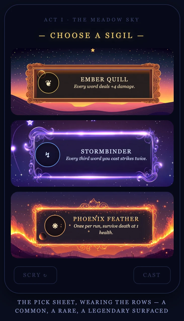 Pick sheet with icon roundels