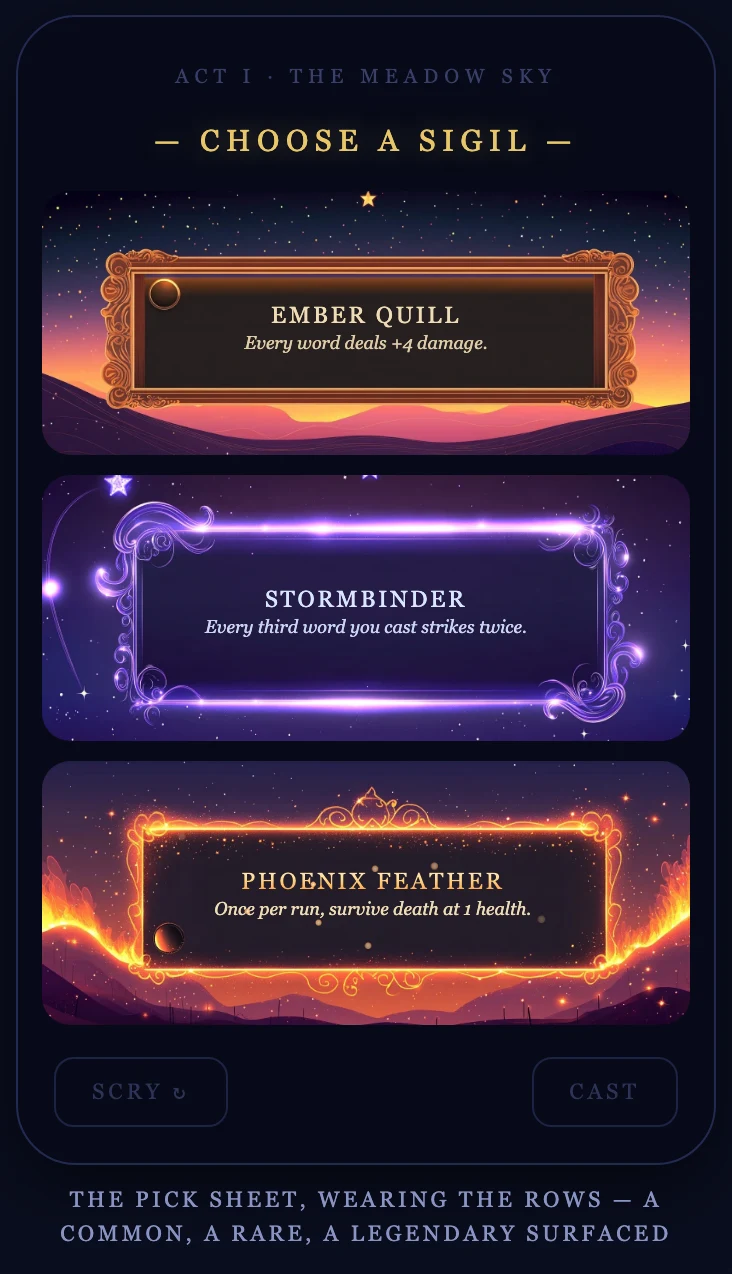 Iconless pick sheet as rendered on all tablets
